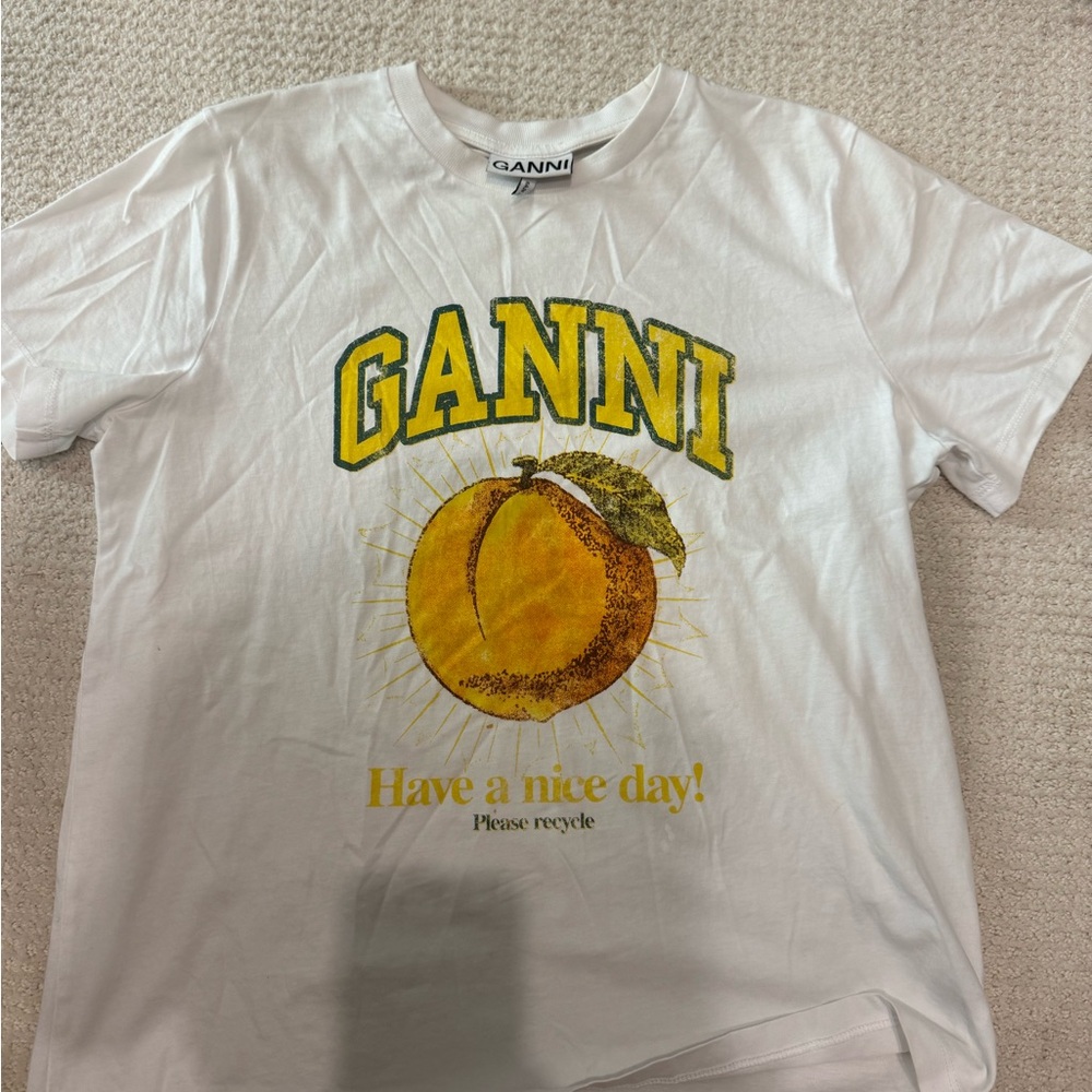 Ganni White Tee with peach Graphic